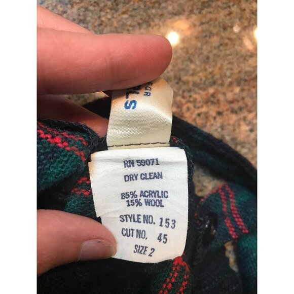 Vintage 80s Plaid Wool Kilt Overalls Dress Green Blue Size 2 - Picture 8 of 8